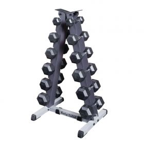 Body Solid 6-Pair Vertical Rack with Rubber Hex Dumbbells