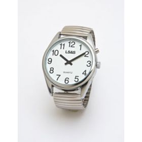 XL Talking Watch Button  Silver Case  Silver Band White Face  Black Numbers
