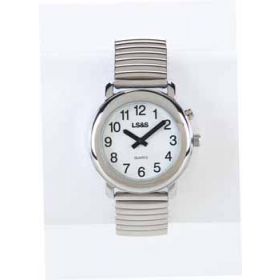 Talking Watch Button White Face Silver Band
