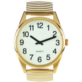 Low Vision Watch  White Face  Gold Expansion Band
