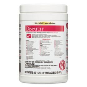 Dispatch Cleaner Disinfectant Towels, 6 3/4 x 8, 150/Can 1022310