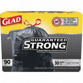 Trash Bag Glad 30 gal. Black LLDPE 1.05 Mil. 30 X 33 Inch Flat Pack