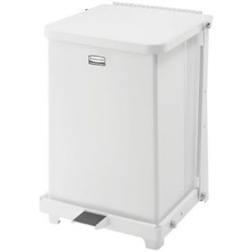 Trash Can Defenders 7 gal. Square White Steel Step On