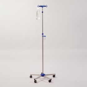 Stainless Steel IV Pole with Spring-Loaded Adjuster and Blue IV Holder