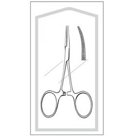 Mosquito Forceps Merit Hartmann 3-1/2 Inch Length Mid Grade Stainless Steel Sterile Finger Ring Handle Curved Serrated, Blunt Tip