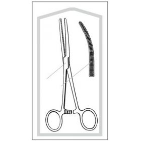 Hemostatic Forceps Merit Rochester-Pean 6-1/4 Inch Length Mid Grade Stainless Steel Sterile NonLocking Finger Ring Handle Straight Curved, Horizontally Serrated, Blunt