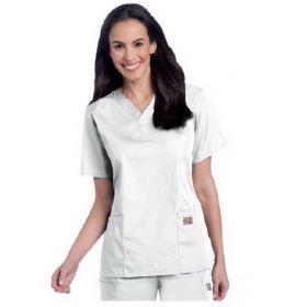 Scrub Shirt X-Large White 2 Pockets Short Set-In Sleeves Female