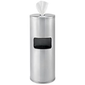 Wipe Dispenser with Trash Can Silver Stainless Steel Manual Floor Stand