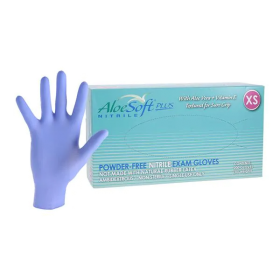 Gloves Exam AloeSoft Plus Powder-Free Nitrile X-Small Periwinkle Blue 200/Bx, 10 BX/CA, 1126402BX