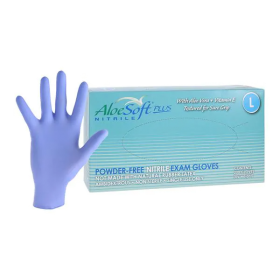 Gloves Exam AloeSoft Plus Powder-Free Nitrile Large Blue 200/Bx, 10 BX/CA, 1126405BX