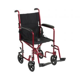 Transport Chair McKesson 19 Inch Seat Width Full Length Arm Swing-Away Footrest Aluminum Frame with Red Finish
