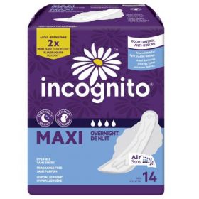 Feminine Pad Incognito Maxi with Wings Overnight Absorbency, 1146044CS