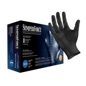 Gloves exam semperforce powder-free nitrile latex-free small black 100/bx, 10 bx/ca