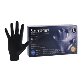 Gloves Exam SemperForce Powder-Free Nitrile 9.5 in Large Black 100/Bx, 10 BX/CA, 1315968CA