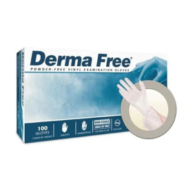 Gloves Exam Derma Free Powder-Free Vinyl 9 in Medium Clear 100/Bx, 1393668BX