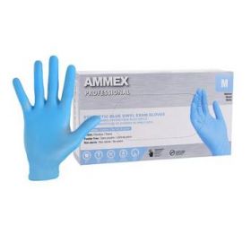 Gloves Exam Ammex Powder-Free Vinyl Medium Blue 100/Bx