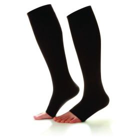 Open Toe Compression Sock, 20-30 mmHg Compression, Black, Unisex Size S