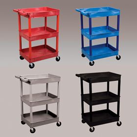 Utility Cart with Three Tub Shelves - Red