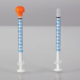 Neomed oral dispensers with tip caps, 0.5ml, clear/blue markings, 25 pack