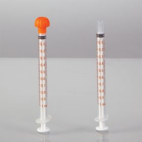 Oral Dispensers with Tip Caps, 1mL, Clear/Orange Markings, 100 Pack