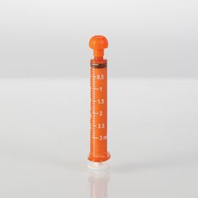Neomed oral dispensers with tip caps, 3ml, amber/white markings, 25 pack