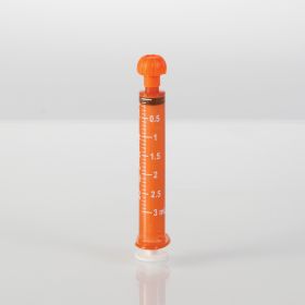 Oral Dispensers with Tip Caps, 3mL, Amber/White Markings, 25 Pack