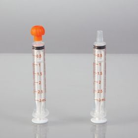 Oral Dispensers with Tip Caps, 3mL, Clear/Orange Markings, 100 Pack