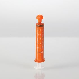 Neomed oral dispensers with tip caps, 6ml, amber/white markings, 100 pack