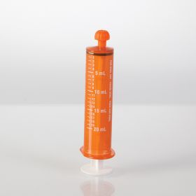 Oral Dispensers with Tip Caps, 20mL, Amber/White Markings, 100 Pack