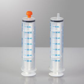 Oral Dispensers with Tip Caps, 35mL, Clear/Blue Markings, 25 Pack