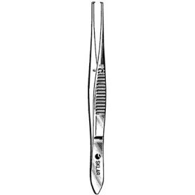 Tissue Forceps Iris 4 Inch Length OR Grade Stainless Steel NonSterile NonLocking Thumb Handle Straight Serrated Tips with 1 X 2 Teeth