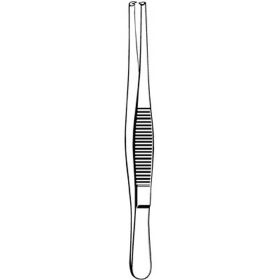 Tissue Forceps Merit 4-1/2 Inch Length Mid Grade Stainless Steel NonSterile NonLocking Thumb Handle Straight Serrated Tips with 1 X 2 Teeth