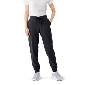 First AVE Women's 7-Pocket Jogger-Style Scrub Pant, Black, Size L Petite