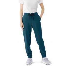 First AVE Women's 7-Pocket Jogger-Style Scrub Pant, Caribbean Blue, Size L Petite