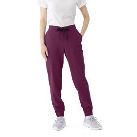 First AVE Women's 7-Pocket Jogger-Style Scrub Pant, Wine, Size L Tall