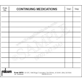 Milcom Medical Record Jacket Overlay B, Continuing Medications 
