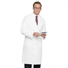 Men's Full-Length White Twill Lab Coat with 5 Buttons, Size 48