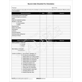 Nurses Aide Checklist for Orientation Form