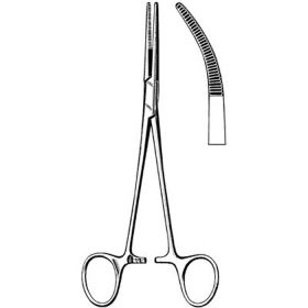 Hemostatic Forceps Surgi-OR Rankin-Kelly 6-1/4 Inch Length Mid Grade Stainless Steel NonSterile Ratchet Lock Finger Ring Handle Curved Serrated Jaws