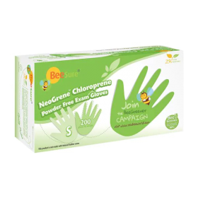 Gloves Chloroprene BeeSure NeoGrene Latex-Free Powder-Free Small NS Green 200/Bx, 10 BX/CA, 3530101CA