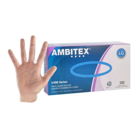 Gloves Exam Ambitex Powder-Free Vinyl Large Clear 100/Bx, 10 BX/CA, 3740017CA