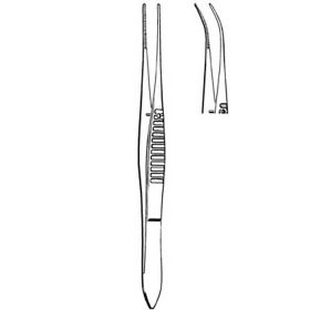 Dressing Forceps Merit Iris 4 Inch Length Mid Grade Stainless Steel NonSterile NonLocking Thumb Handle Half Curved Blunt Serrated Tips