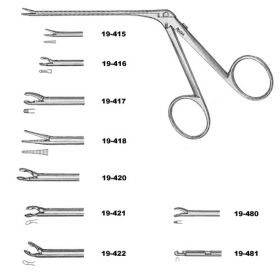 Ear Forceps Miltex House 2-3/4 Inch Length OR Grade German Stainless Steel NonSterile Finger Ring Handle Angled Left 15 0.6 mm x 1 mm Cups