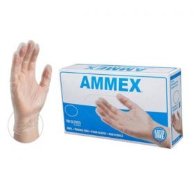 Gloves exam ammex pf vinyl not made with natural rubber latex lg clear 100/bx, 10 bx/ca