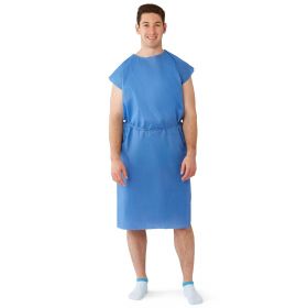 Sleeveless Tape Tab Neck and Waist Tie Multilayer Patient Gown, Blue, Size Regular / Large