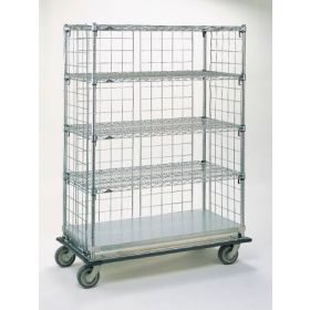 Linen Exchange Cart 4 Locking Casters, 6 Inch Chrome 3 Wire Shelves / 1 Solid Shelf