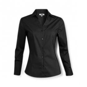 Women's Tailored Full-Placket Stretch Shirt with 3/4-Length Sleeves, Black, Size 3XL