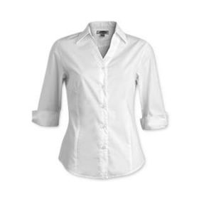 Women's Tailored V-Neck Stretch Blouse with 3/4 Sleeves, White, Size 3XL