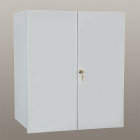 Wall Cabinet with Locking Overhang Doors, 24 Inch Wide - White