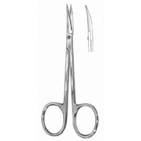 Iris Scissors HerMann 4-1/2 Inch Length Surgical Grade Stainless Steel / Tungsten Carbide Finger Ring Handle Curved Sharp Tip / Sharp Tip